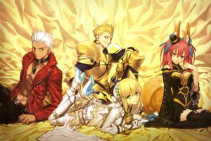 animal, Ears, Archer, Caster,  fate, Extra , Cleavage, Fate, Extra, Fate, Stay, Night, Gilgamesh, Saber, Bride, Saber, Extra, Scan, Tail, Takeuchi, Takashi, Thighhighs