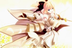 armor, Blonde, Hair, Bow, Dress, Fate, Stay, Night, Fate, Unlimited, Codes, Ponytail, Saber, Lily, Weapon