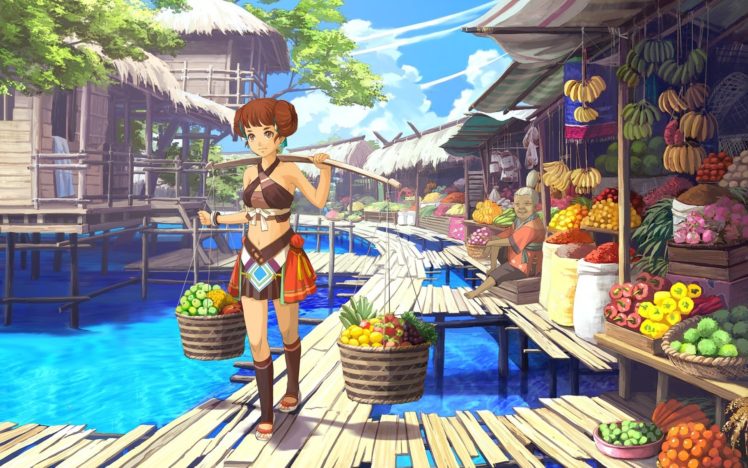 anime, Girl, Fruit, Basket, Island, Twater, Market HD Wallpaper Desktop Background