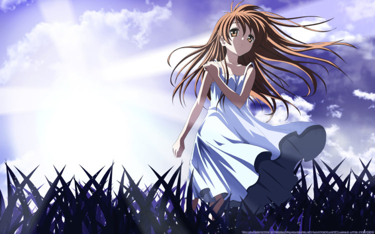 brown, Hair, Clannad, Dress, Illusionary, Girl, Long, Hair, Sky, Summer, Dress, Vector HD Wallpaper Desktop Background