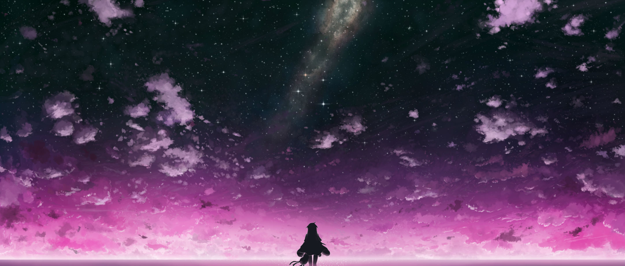 clouds, Crow, A, Hat, Little, Busters , Night, Noumi, Kudryavka, Sky, Stars, Water Wallpaper