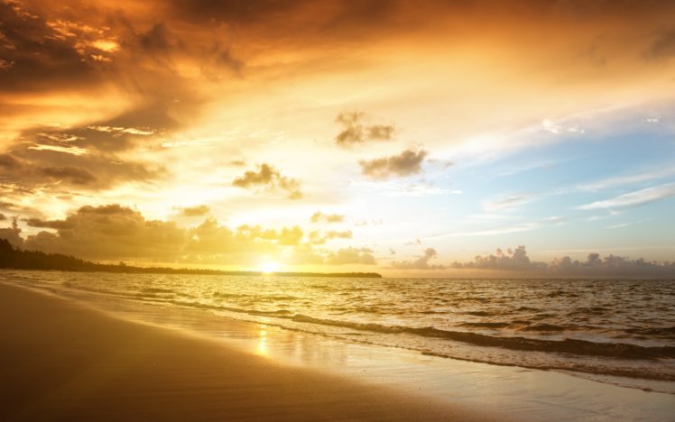 nature, Landscape, Sky, Sand, Sea, Beach, Sunset HD Wallpaper Desktop Background