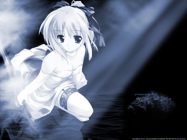 fate, Stay, Night, Monochrome, Ribbons, Saber, Signed, Sword, Tagme, Thighhighs, Watermark, Weapon HD Wallpaper Desktop Background