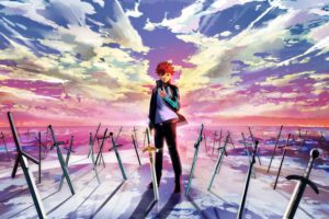 male, Clouds, Dualscreen, Emiya, Shirou, Fate, Stay, Night, Magicians, Male, Red, Hair, Scenic, Short, Hair, Sky, Sword, Weapon