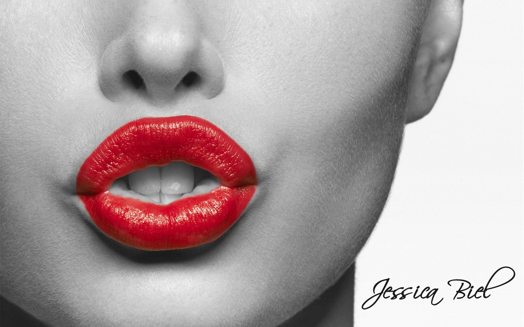 models, Lips, Jessica, Biel, Monochrome Wallpaper