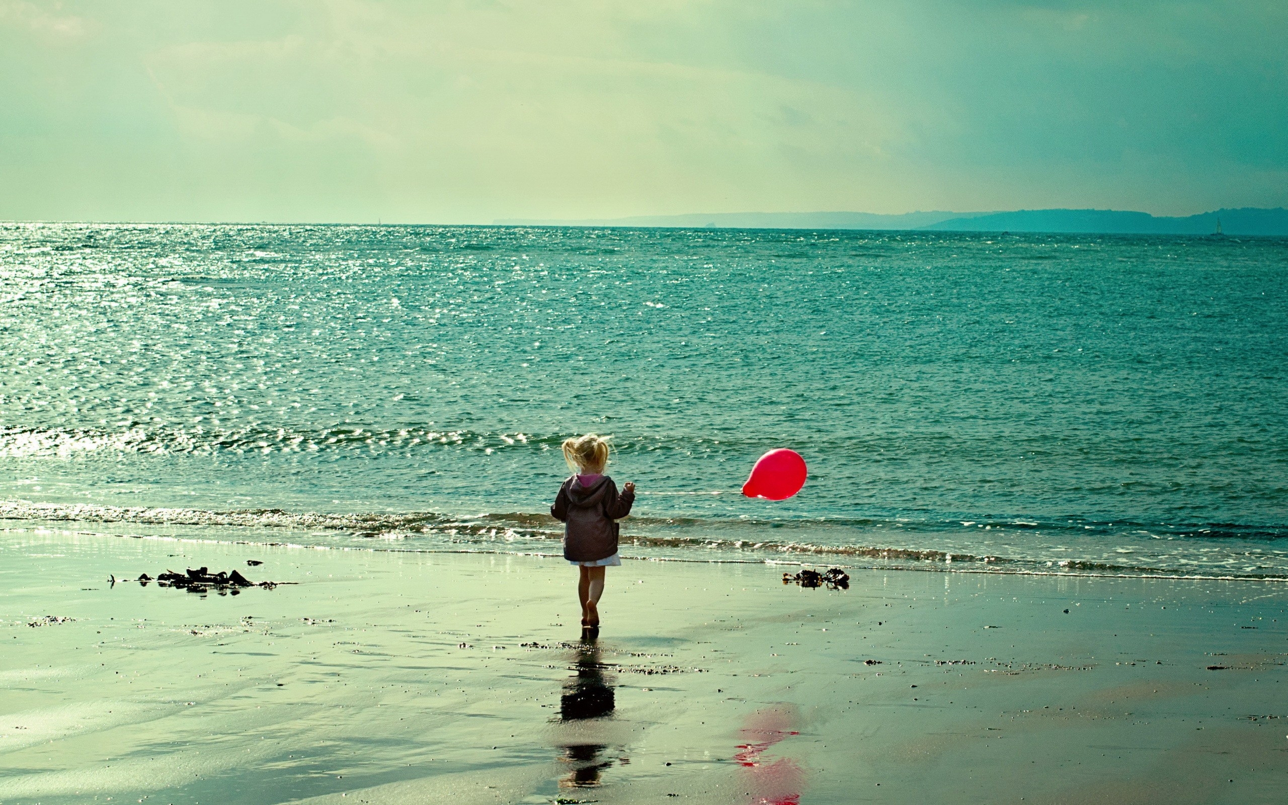 sunrise, Beach, Sand, Sea, Photography, Kids, Children, Balloons, Little, Girl Wallpaper