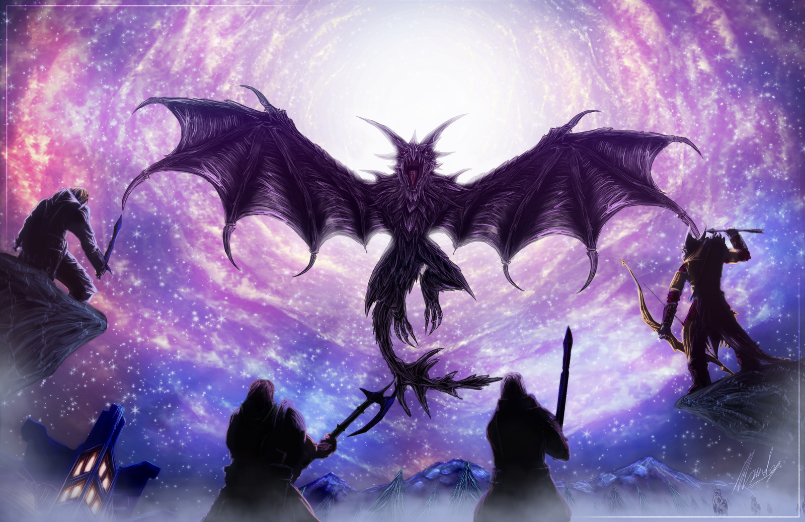dragon, Purple, Drawing, Warrior Wallpaper