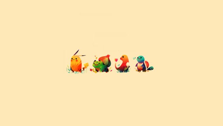 pokemon, Minimalistic, Bulbasaur, Pikachu, Squirtle, Sepia, Backgrounds, Charmander, Starter HD Wallpaper Desktop Background