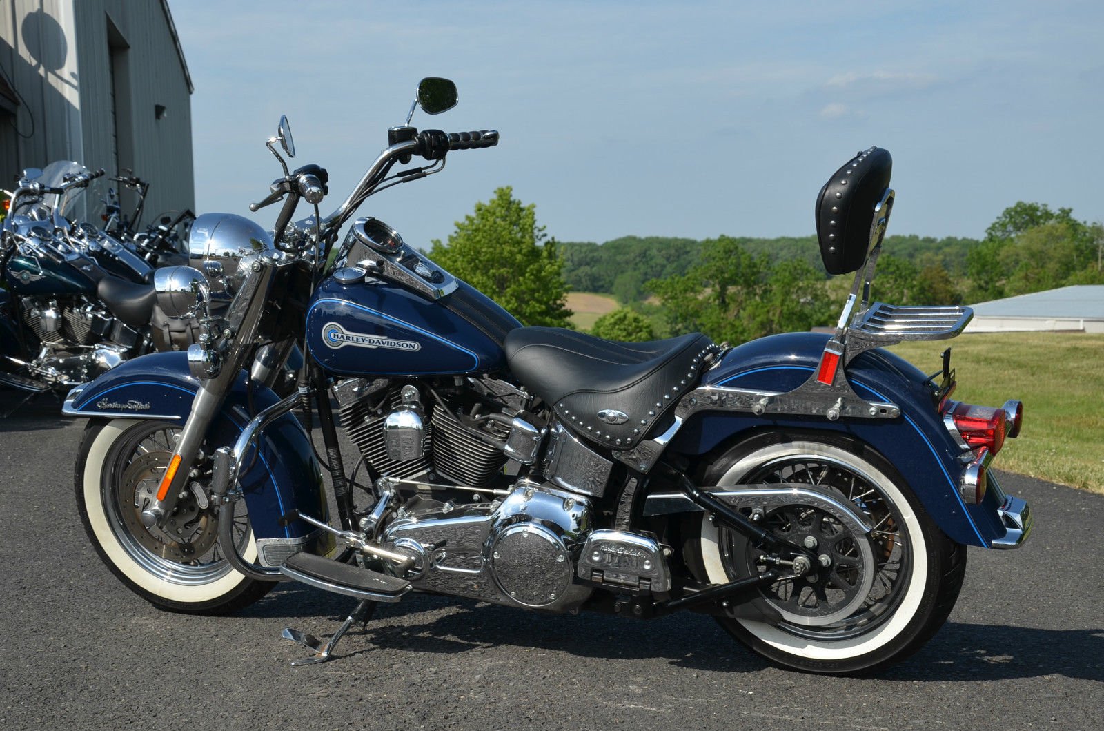 2007, Blue, Harley, Davidson, Heritage, Softail, Classic, Flstc, Bike, Motorbike, Motorcycle Wallpaper