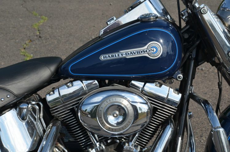2007, Blue, Harley, Davidson, Heritage, Softail, Classic, Flstc, Bike, Motorbike, Motorcycle HD Wallpaper Desktop Background