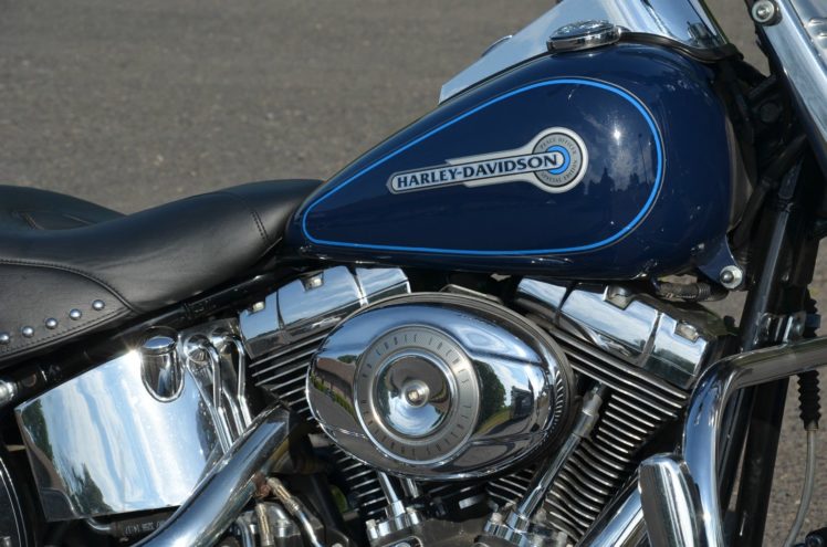 2007, Blue, Harley, Davidson, Heritage, Softail, Classic, Flstc, Bike, Motorbike, Motorcycle HD Wallpaper Desktop Background