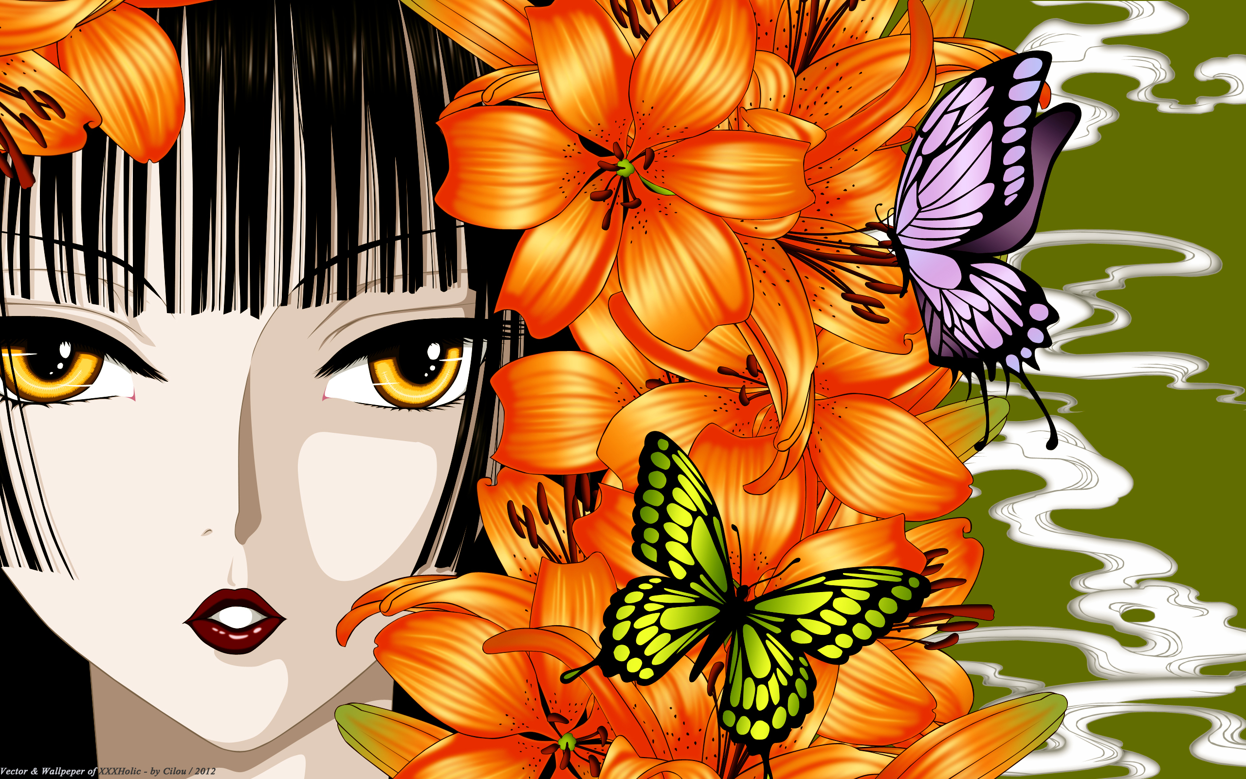butterfly, Clamp, Close, Flowers, Ichihara, Yuuko, Japanese, Clothes, Vector, Xxxholic Wallpaper