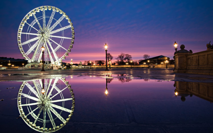 concorde, Paris, France, A, City, A, Fountain, A, Ferris, Wheel, Lights, Night, People, Reflection HD Wallpaper Desktop Background