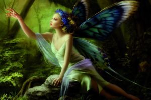 arts, Hand, Sitting, Forest, Stone, Fairy, Butterfly, Wings, Girl