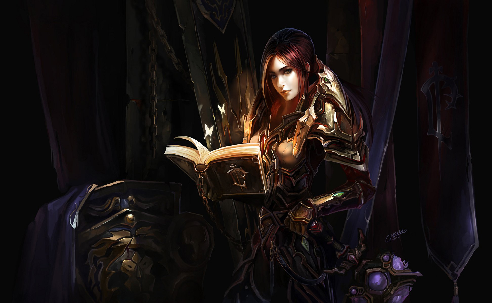 warrior, Girl, World, Of, Warcraft, Armor, Wow, Chenbo, Book Wallpaper