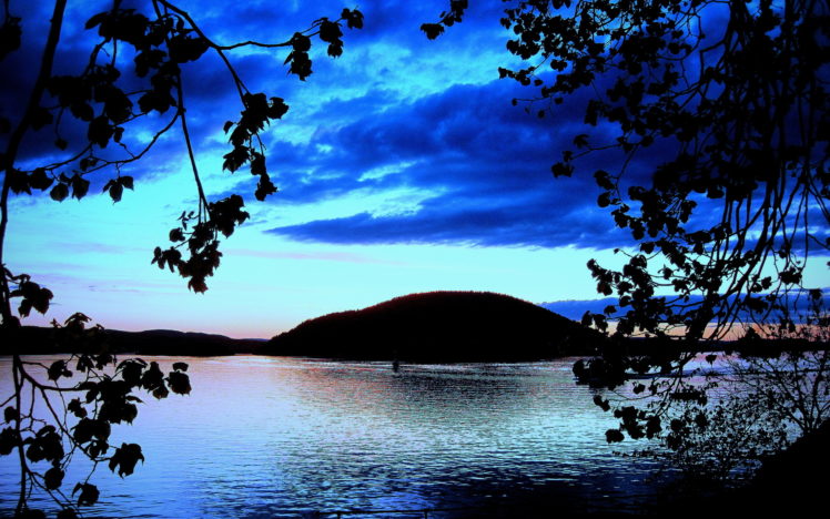 night, River, Clouds, Tree, Branches, Landscape HD Wallpaper Desktop Background