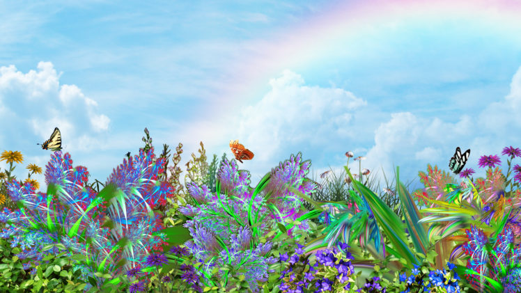 butterflies, Plants, Flowers, Nature, 3d, Art, Butterflysky HD Wallpaper Desktop Background