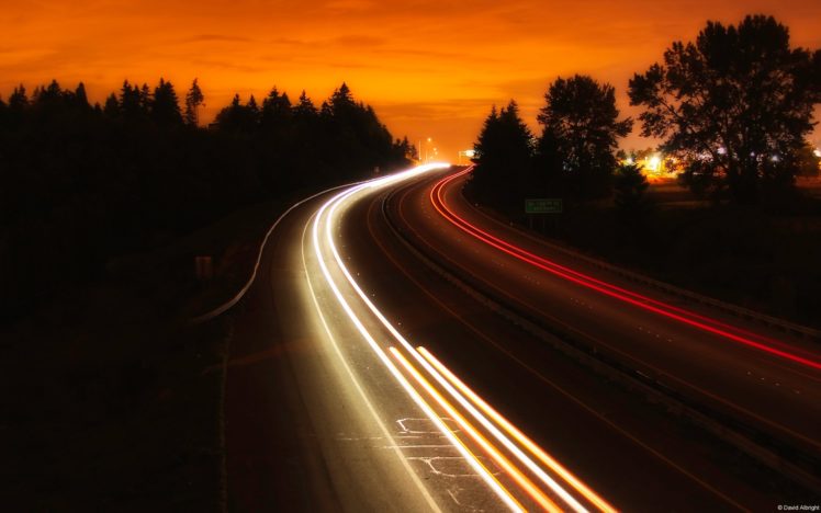 freeway, Timelapse, Roads, Lights, Night, Sunset HD Wallpaper Desktop Background