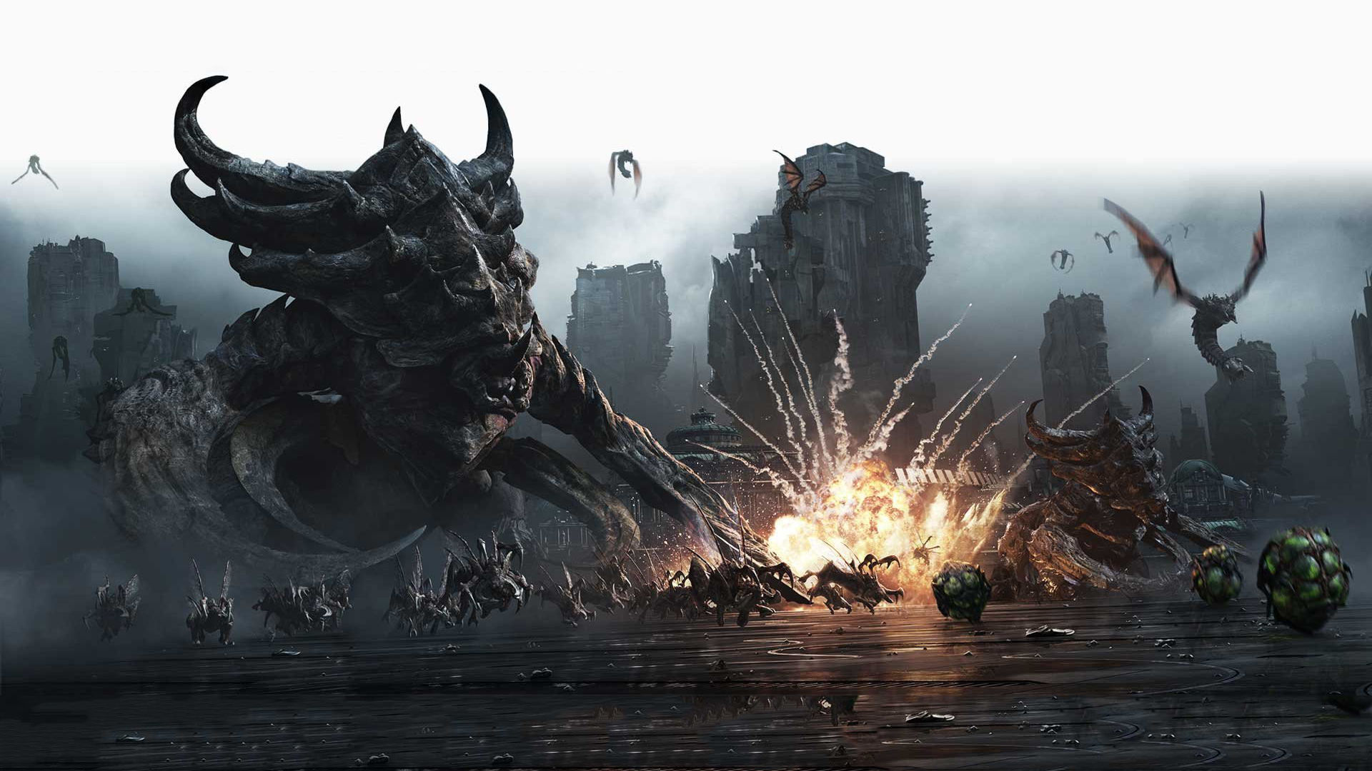 starcraft, Sci fi, Dragons, Dragon, Fantasy, Battle, Battles, Monster Wallpaper