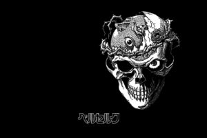 behelit, Berserk, Black, Flowers, Monochrome, Rose, Skull, Dark