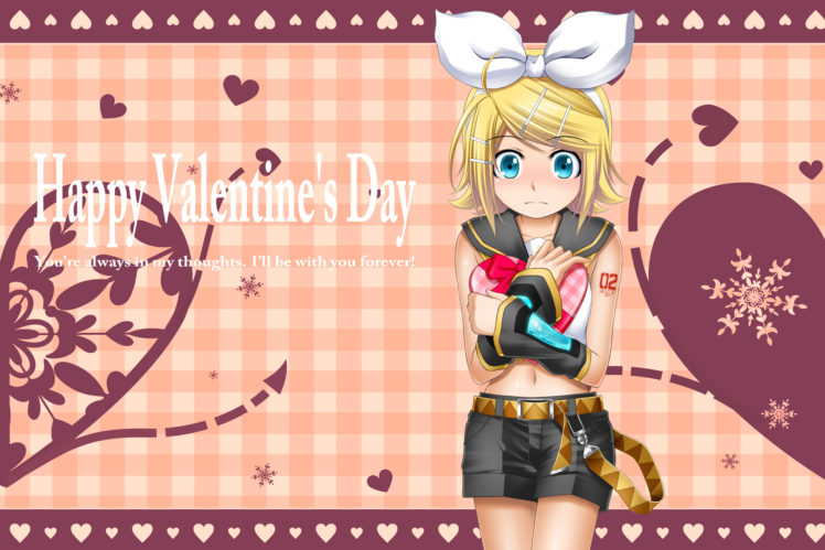blush, Heart, Kagamine, Rin, Kuromayu, Valentine, Vocaloid HD Wallpaper Desktop Background