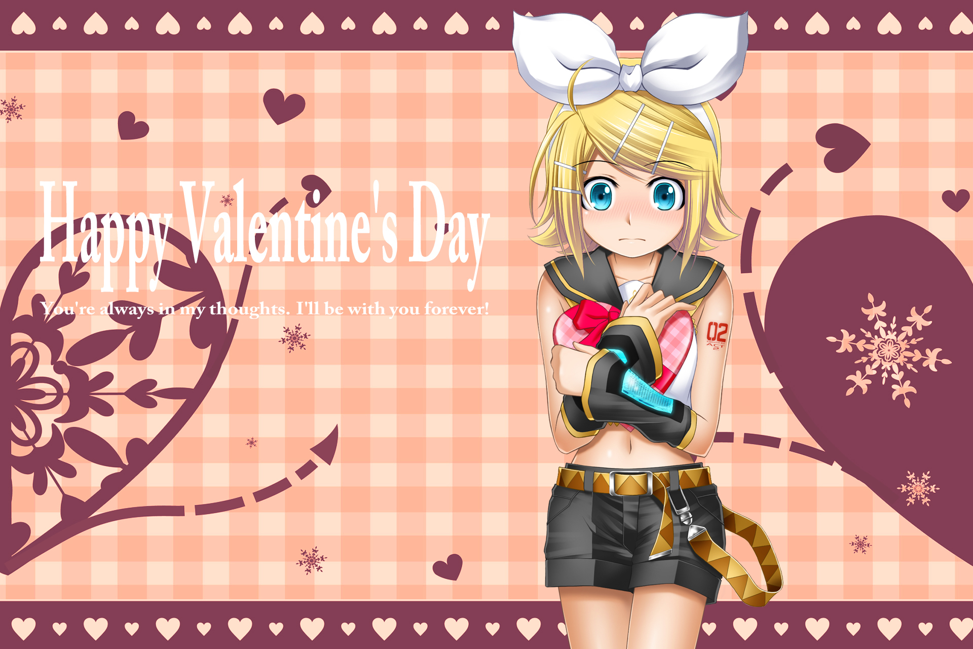 blush, Heart, Kagamine, Rin, Kuromayu, Valentine, Vocaloid Wallpaper