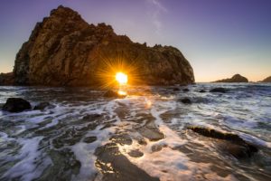 california, Ocean, Rock, Sunset