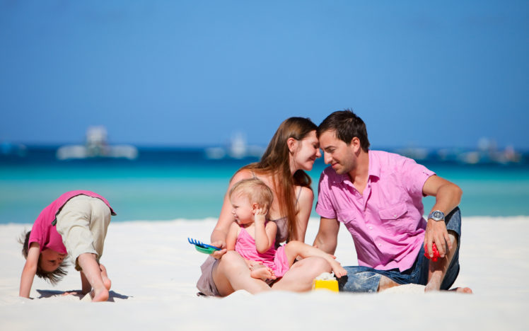 family, Sand, Girl, Beach, Sky, Sea, Boy, Children HD Wallpaper Desktop Background