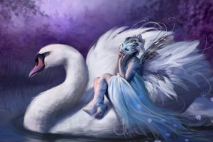 arts, Girl, Swan, Mask, Lake, Fantasy