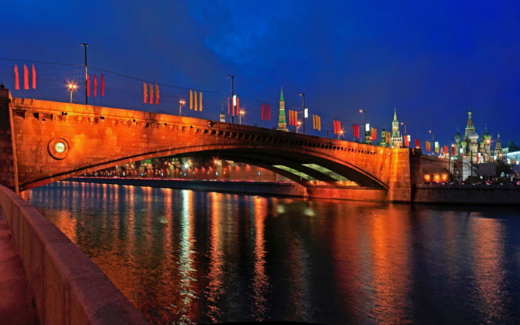 moscow, Bridge, Russia, Great, Moskvoretsky, Night HD Wallpaper Desktop Background