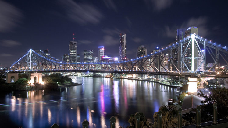 river, Bridge, House, Night, Lights HD Wallpaper Desktop Background