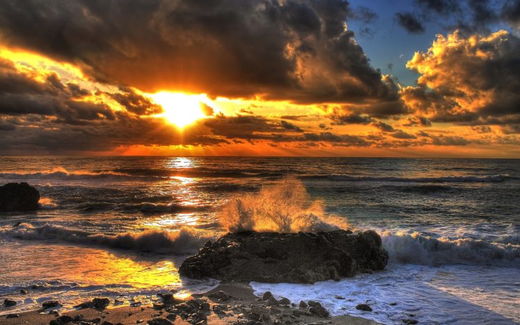 sea, Sunset, Landscape, Oceran, Waves, Beaches HD Wallpaper Desktop Background