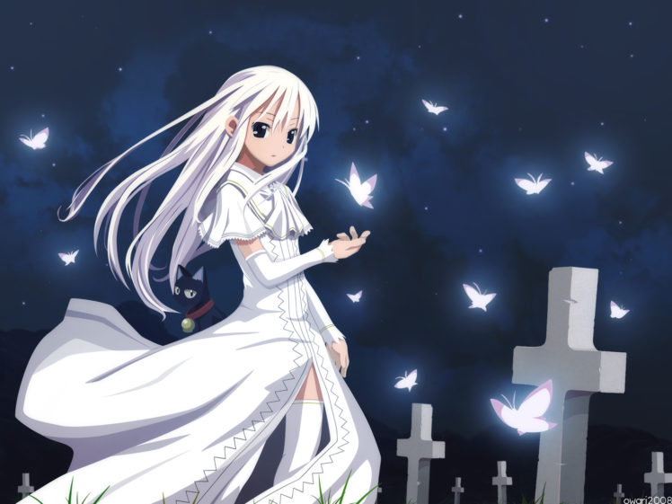 butterfly, Momo, Night, Shinigami, No, Ballad, White, Hair HD Wallpaper Desktop Background