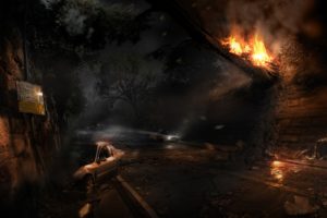 video, Games, Ruins, Night, Fire, Alone, In, The, Dark, Artwork, Apocalyptic