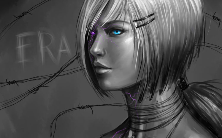 drawing, Rilun, Girl, Eyes, Art, Cyborg HD Wallpaper Desktop Background