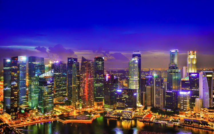 singapore, Night, Lights, Skyscrapers HD Wallpaper Desktop Background