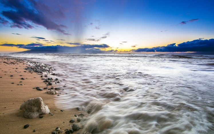 beach, Ocean, Sunset, Rocks, Stones HD Wallpaper Desktop Background