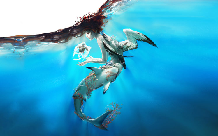 drawing, Underwater, Fish, Shark, Wings, Blue, Original HD Wallpaper Desktop Background