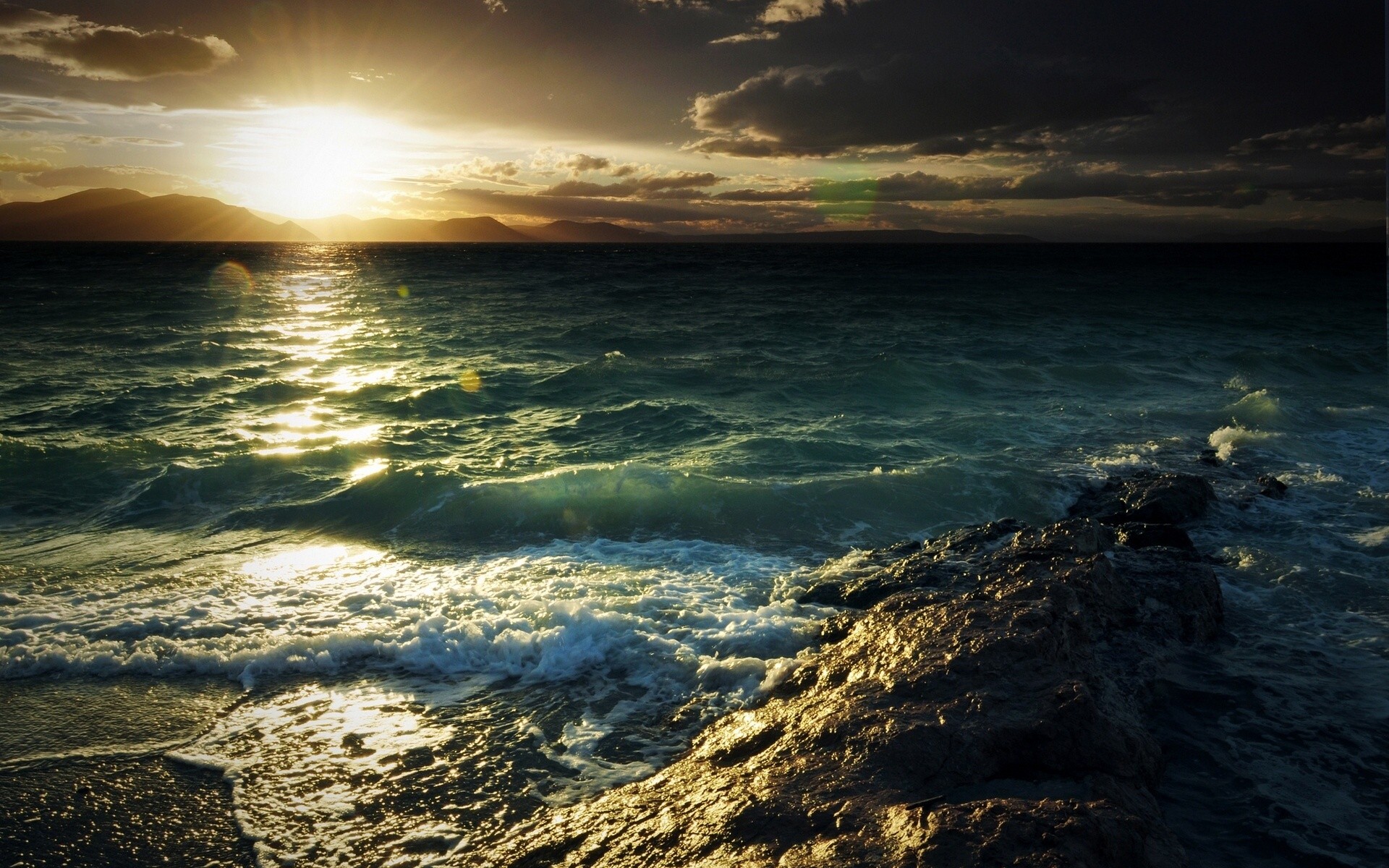 ocean, Shore, Sunlight, Sunset Wallpaper