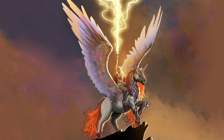 valkyrie, Marvel, Pegasus, Lightning, Wings, Drawing HD Wallpaper Desktop Background