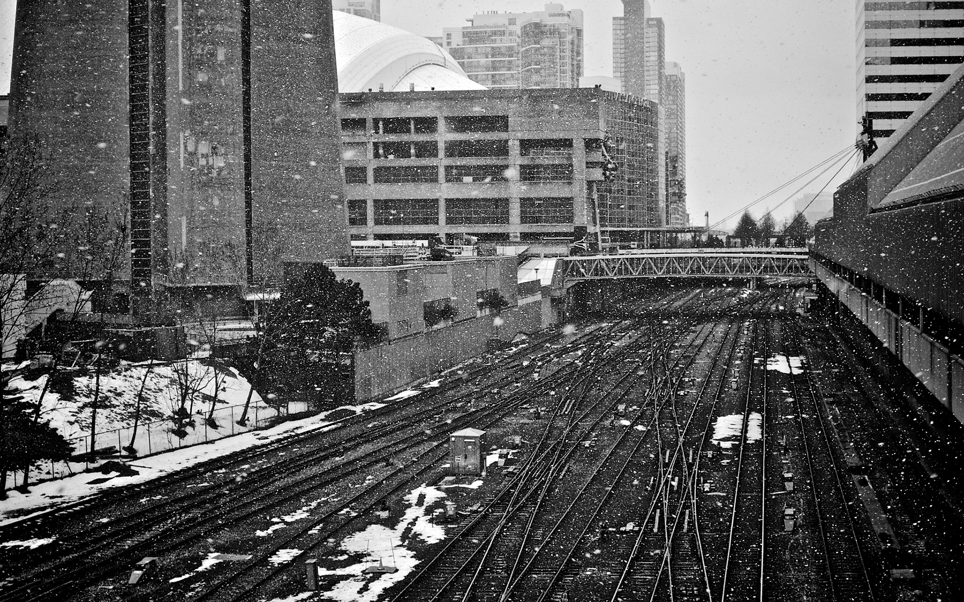 winter, Snow, Bw, Tracks, Buildings, Railroad, Toronto Wallpaper
