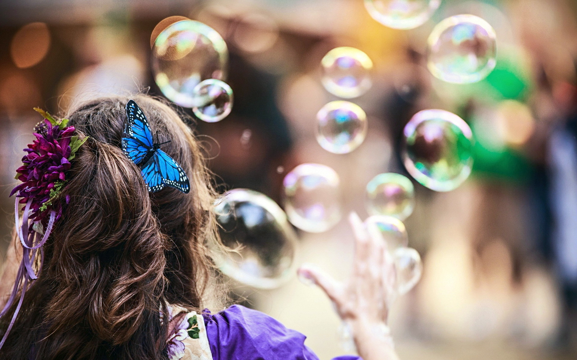 girl, Hair, Curls, Of, Soap, Bubbles, Balls, Pins, Butterfly Wallpaper