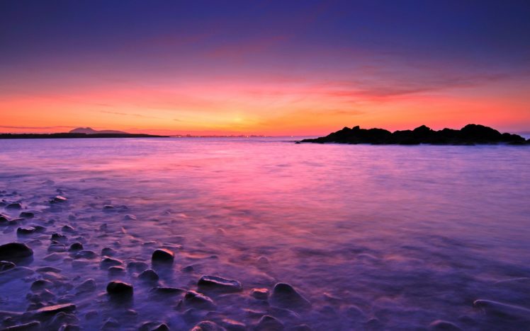 landscape, Nature, Sunset, Horizon, Rocks, Sea, Ocean HD Wallpaper Desktop Background