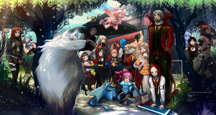 animal, Aym, Crown, Dragon, Elf, Fairy, Food, Glasses, Hat, Pixiv, Fantasia, Tie, Tree, Wolf HD Wallpaper Desktop Background