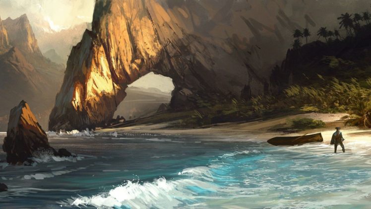 assassinand039s, Creed, Beach, Drawing, Pirate, Arch, Rock, Stone, Shore HD Wallpaper Desktop Background