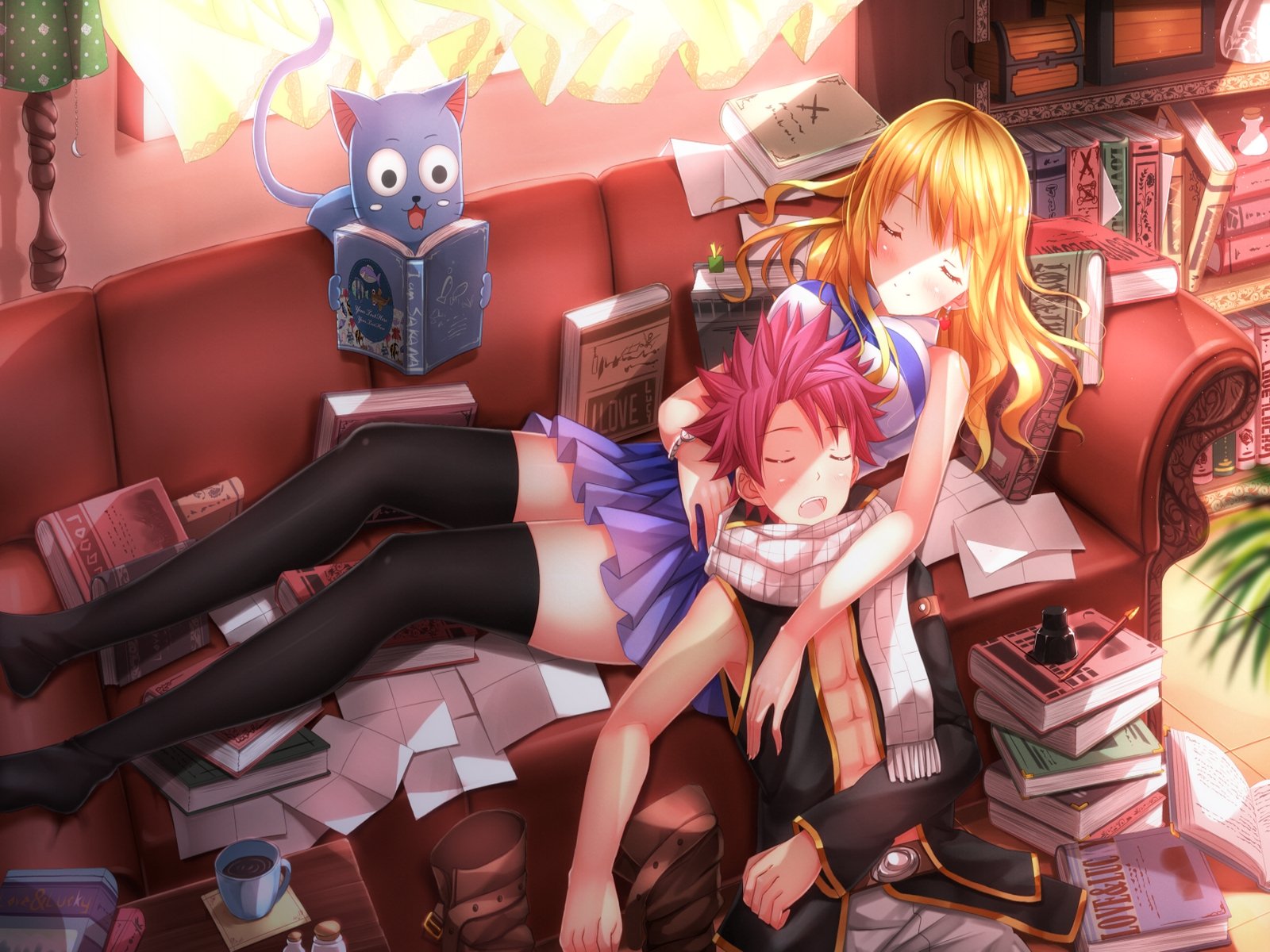 fairy, Tail, Natsu, Lucy, And, Happy Wallpaper