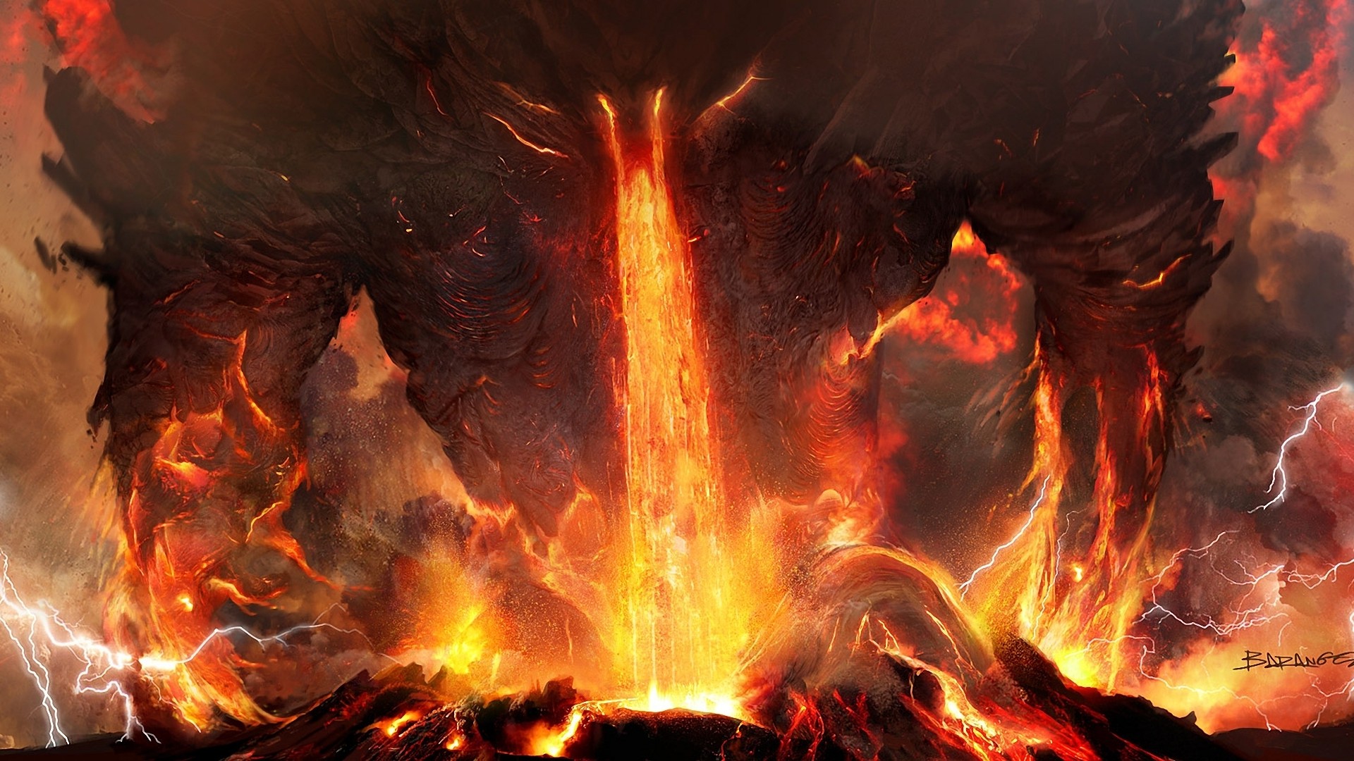 art, Titanium, Anger, Fire, Lightning, Lava, Volcano, Ash, Demon, Monster, Monsters Wallpaper