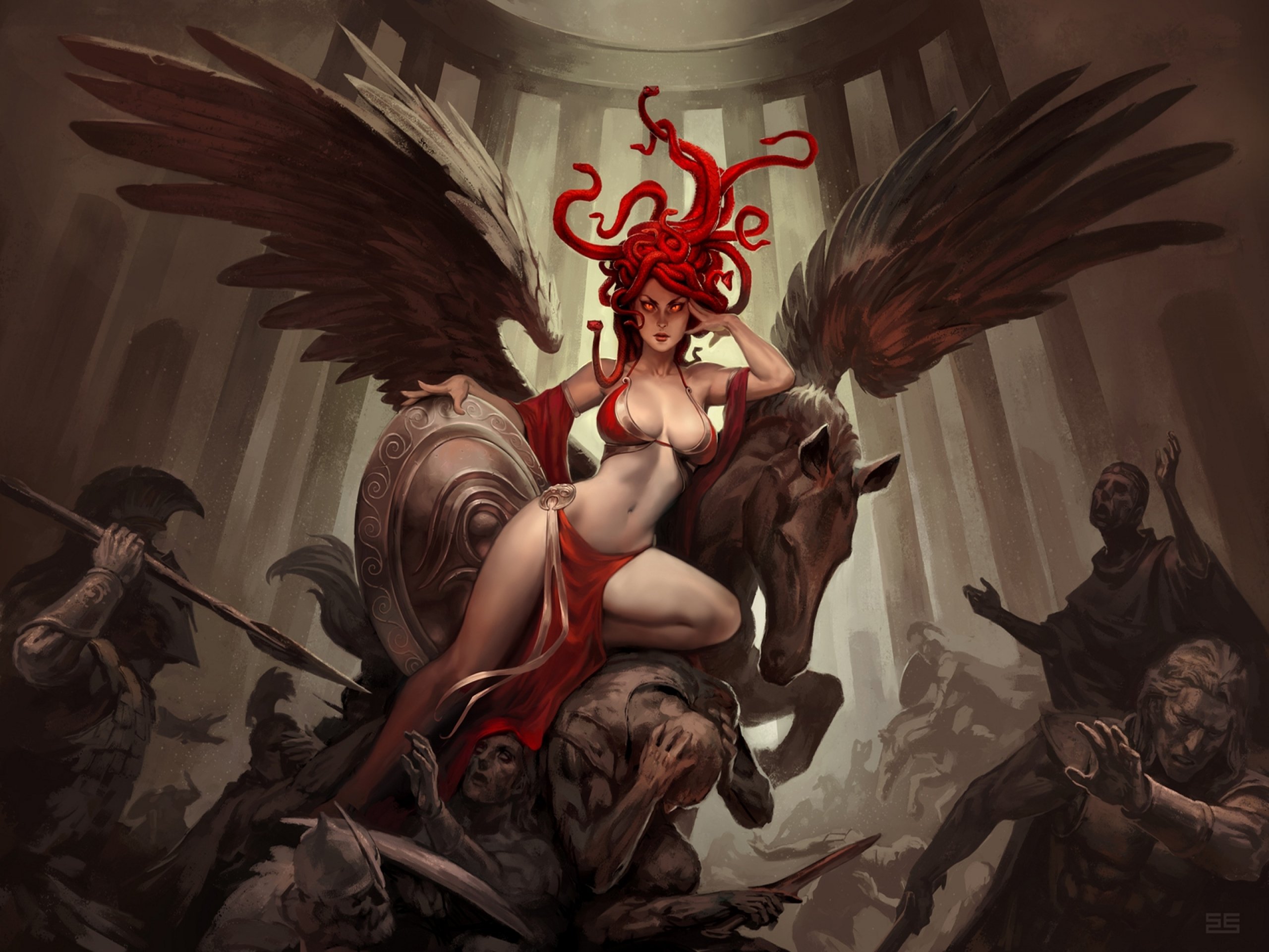 fantasy, Art, Artwork, Women, Woman, Girl, Girls, Medusa, Serpent, Snake, Warrior Wallpaper