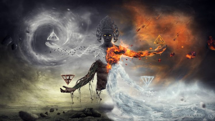 fantasy, Art, Artwork, Elemental, Fire, Gods, God, Ice, Demon, Psychedelic HD Wallpaper Desktop Background