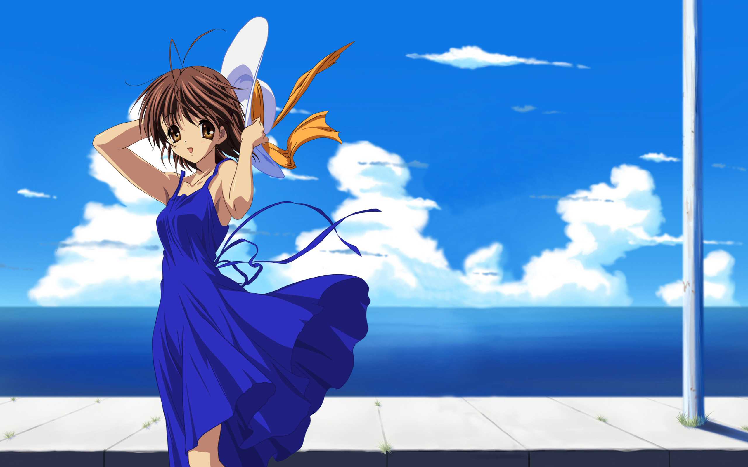clannad, Clouds, Dress, Furukawa, Nagisa, Hat, Summer Wallpaper